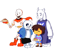 a drawing of a group of cartoon characters including papyrus and sans