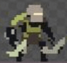 a pixel art of a man holding a sword .