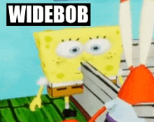 a picture of spongebob squarepants with the word widebob written above him