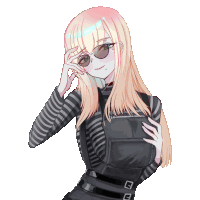 a drawing of a girl with long blonde hair wearing sunglasses and overalls