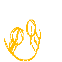 a pixel art drawing of a hand holding a banana