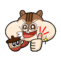 a chipmunk is giving a thumbs up and holding an acorn