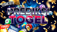 a poster that says prediksi togel with lottery balls and confetti