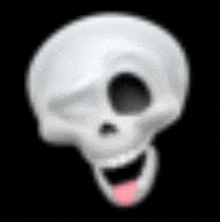 a cartoon skull with a pink tongue sticking out and a winking eye .