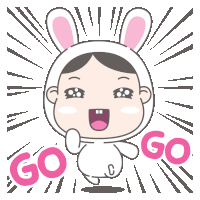 a cartoon of a girl in a bunny costume with the words go go behind her