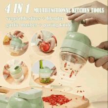 a 4 in 1 multifunctional kitchen tools vegetable slices blender garlic masher paring knife