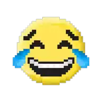 a pixel art smiley face is laughing with tears coming out of its eyes