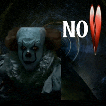 a picture of a clown with the word no in white