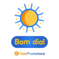 a blue and yellow sun with the words bom dia below it