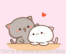 two cartoon cats are sitting next to each other with the words you 're so sweet and adorable below them