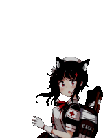 a girl with cat ears and a red cross on her arm