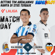 a poster for laliga match day with two soccer players