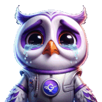 a cartoon owl with tears coming out of its eyes and a g on its chest