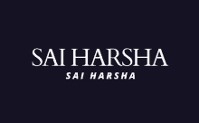 a logo for sai harsha is displayed on a dark blue background