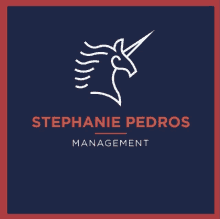 a logo for stephanie pedros management shows a unicorn