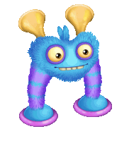 a blue and purple monster with a yellow horn