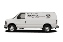 a white van advertises el cirujano shoe repair in wyoming