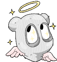 a cartoon of a bear with wings and a halo on its head