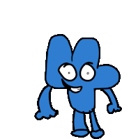 a drawing of a blue cartoon character with big eyes and a smiling face