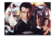 a poster for the movie tomorrow never dies shows a man holding a gun