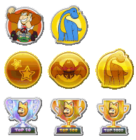 a set of icons with a monkey a dinosaur a bat and a trophy that says top 10 top 100 and top 1000