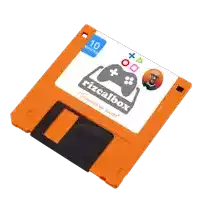 an orange floppy disc with rizcalbox on it