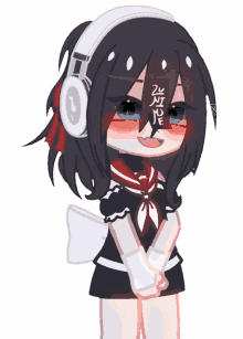 a drawing of a girl wearing headphones and a scarf that says ' i love you ' on it