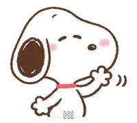 a cartoon drawing of snoopy saying hi with a pink collar