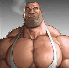 a cartoon illustration of a very muscular man smoking a cigarette .