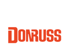 a red logo for donruss is on a white background