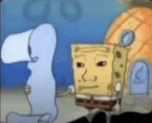 a blurry picture of spongebob squarepants and a ghost