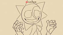 a black and white drawing of a person with the words fluffpillow on the bottom right