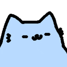 a pixel art drawing of a blue cat with the word you above it