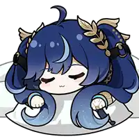 a cartoon of a girl with blue hair sleeping on a pillow