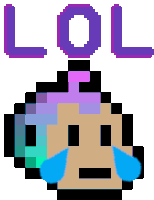 a pixel art of a girl with tears and the word lol above her