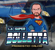 a cartoon of a man in a superman costume with the words la super bolletta