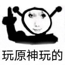 a black and white drawing of a woman 's face with chinese writing on it .