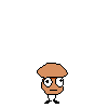 a pixel art drawing of a mushroom with legs and arms .