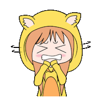 a cartoon of a girl wearing a yellow cat costume with ears .