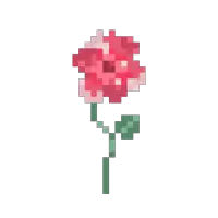 a pixel art illustration of a pink flower with a green stem