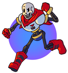 a cartoon drawing of papyrus with a red cape and boots