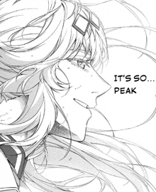 a black and white drawing of a girl with the words " it 's so peak "