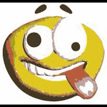 a cartoon smiley face with big eyes sticking its tongue out .