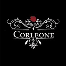 a logo for corleone with a rose in the middle