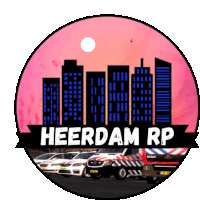 a logo for heerdam rp with a city skyline