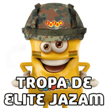 a cartoon character wearing a military helmet with the words tropa de elite jazam below it