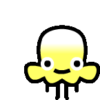 a cartoon drawing of a yellow octopus with white eyes and a smile on its face .