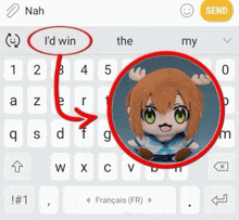 a keyboard with a picture of a stuffed animal and a button that says send