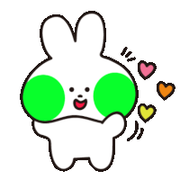 a cartoon rabbit with green circles on its face and hearts around it .