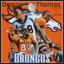 a poster of a broncos player named demar thomas